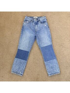 Abercrombie & Fitch Ankle Straight Ultra High Rise Patchwork Denim Jeans 27 4S